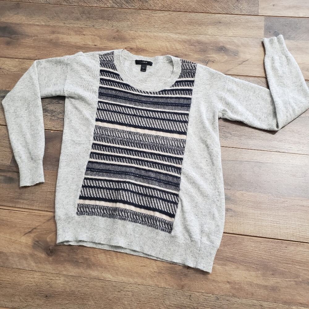 J. Crew Wool‎ Rabbit Hair Blend Gray and Black Scoopneck Knit Sweater XXS